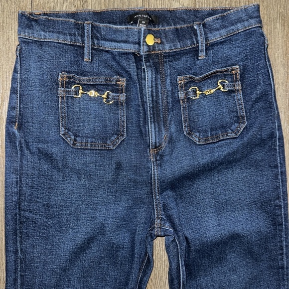 Ann Taylor High Rise Horsebit Pocket Flare Jeans in Bright - Picture 6 of 12